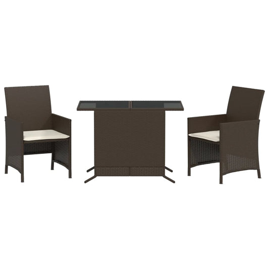 3Dílný Bistro Set S Poduškami Hnědý Polyratan