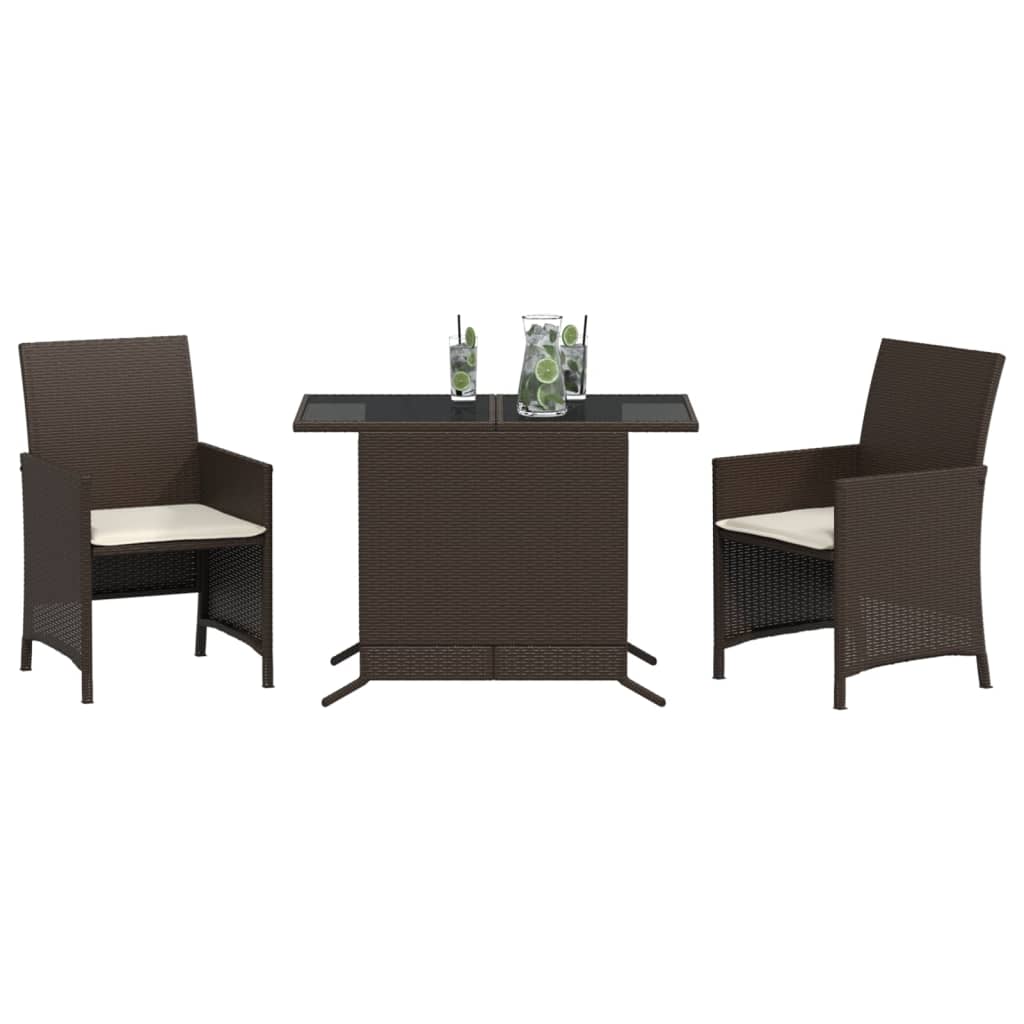 3Dílný Bistro Set S Poduškami Hnědý Polyratan