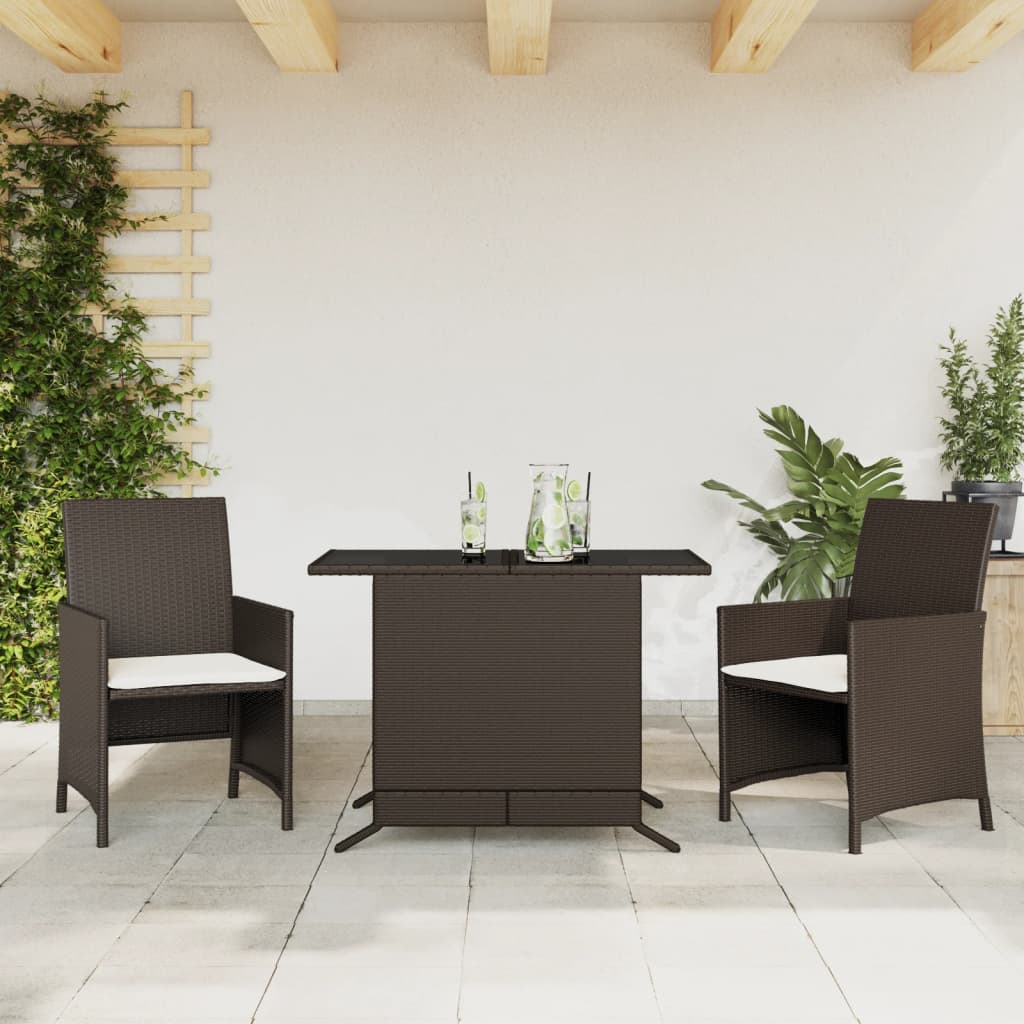 3Dílný Bistro Set S Poduškami Hnědý Polyratan