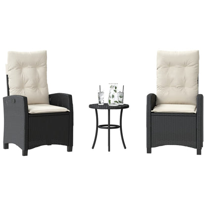 3Dílný Bistro Set S Poduškami Černý Polyratan