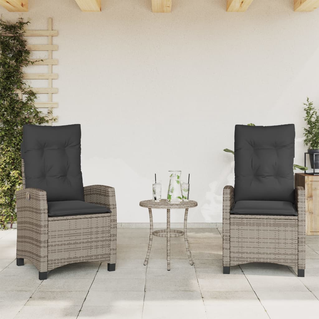 3Dílný Bistro Set S Poduškami Šedý Polyratan