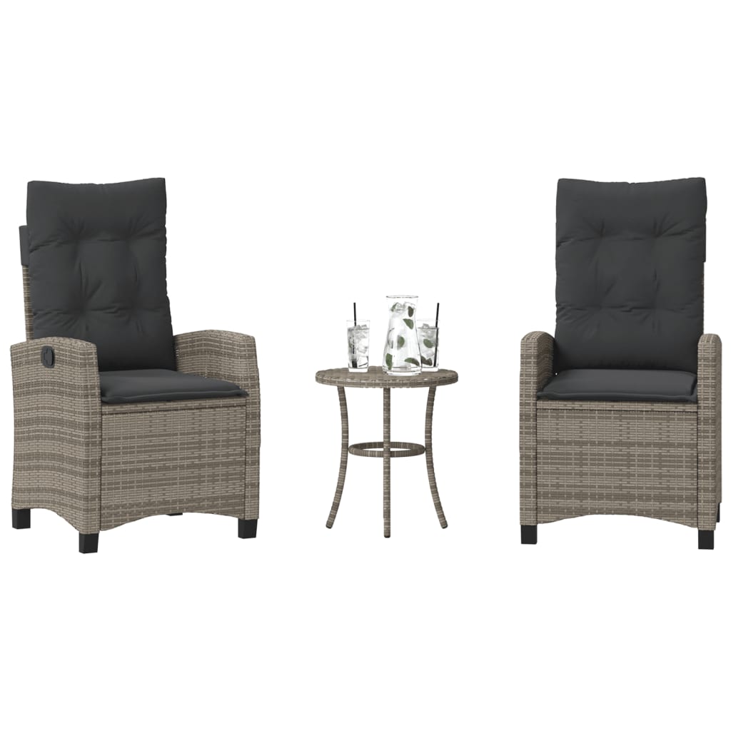 3Dílný Bistro Set S Poduškami Šedý Polyratan