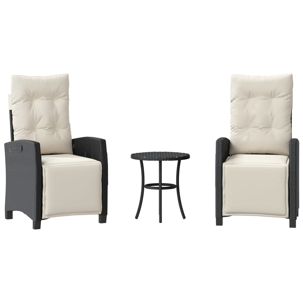 3Dílný Bistro Set S Poduškami Černý Polyratan