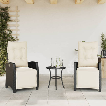 3Dílný Bistro Set S Poduškami Černý Polyratan