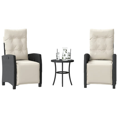 3Dílný Bistro Set S Poduškami Černý Polyratan