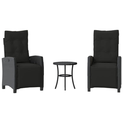 3Dílný Bistro Set S Poduškami Černý Polyratan