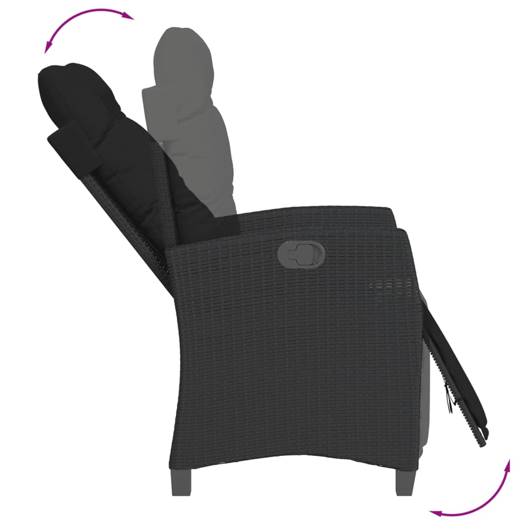 3Dílný Bistro Set S Poduškami Černý Polyratan