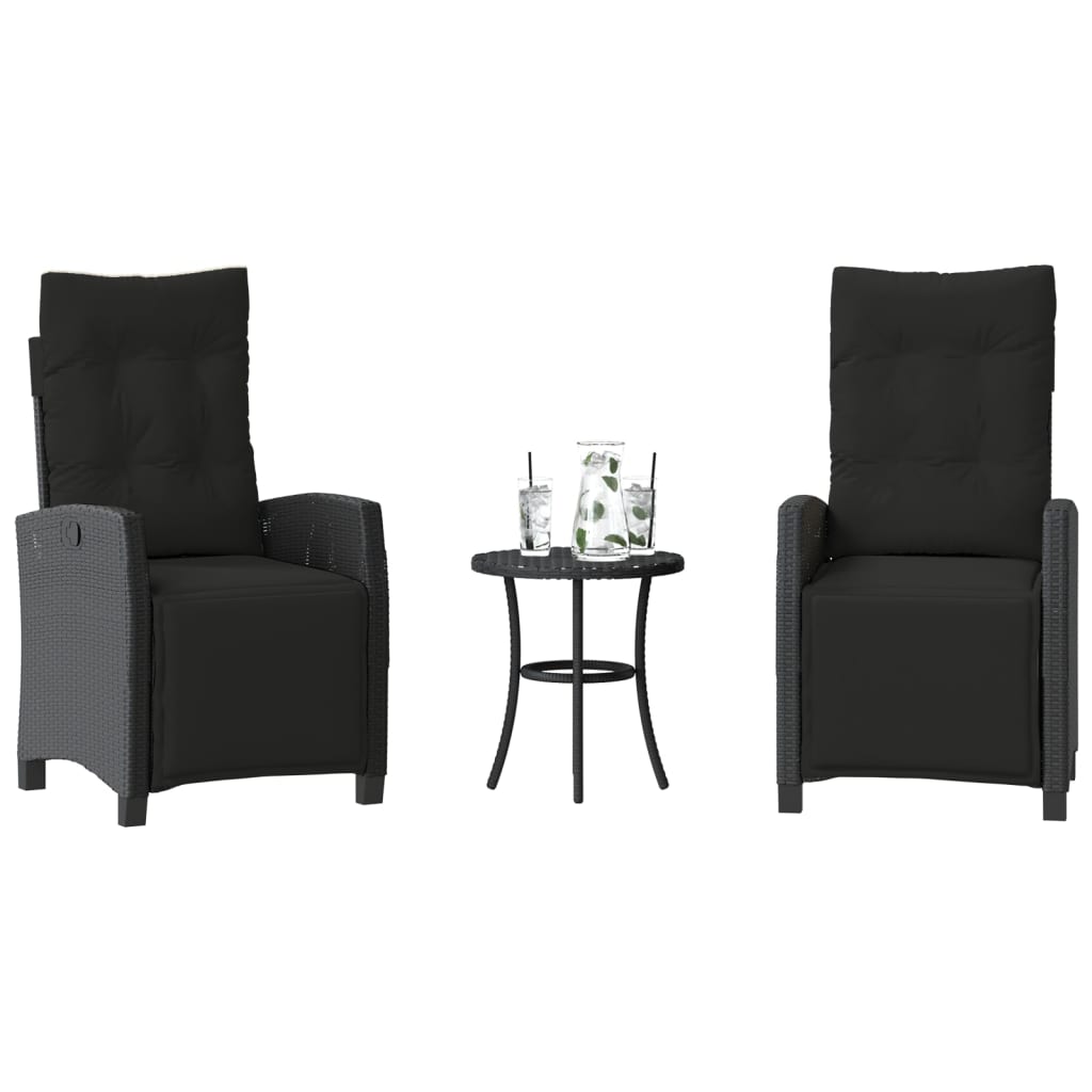 3Dílný Bistro Set S Poduškami Černý Polyratan