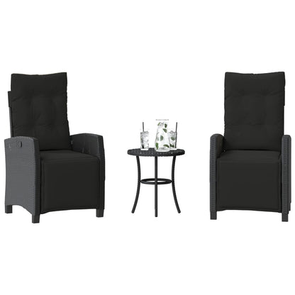 3Dílný Bistro Set S Poduškami Černý Polyratan