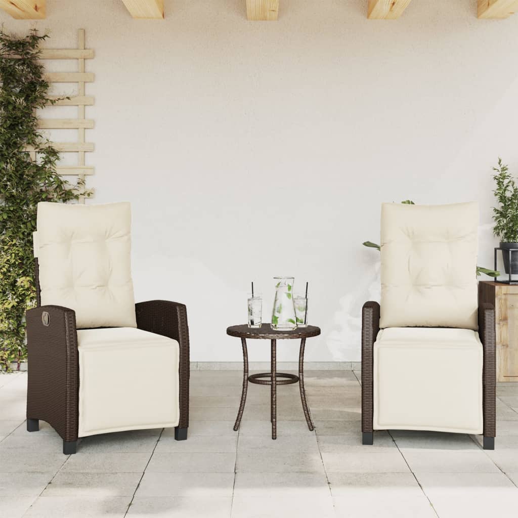 3Dílný Bistro Set S Poduškami Hnědý Polyratan