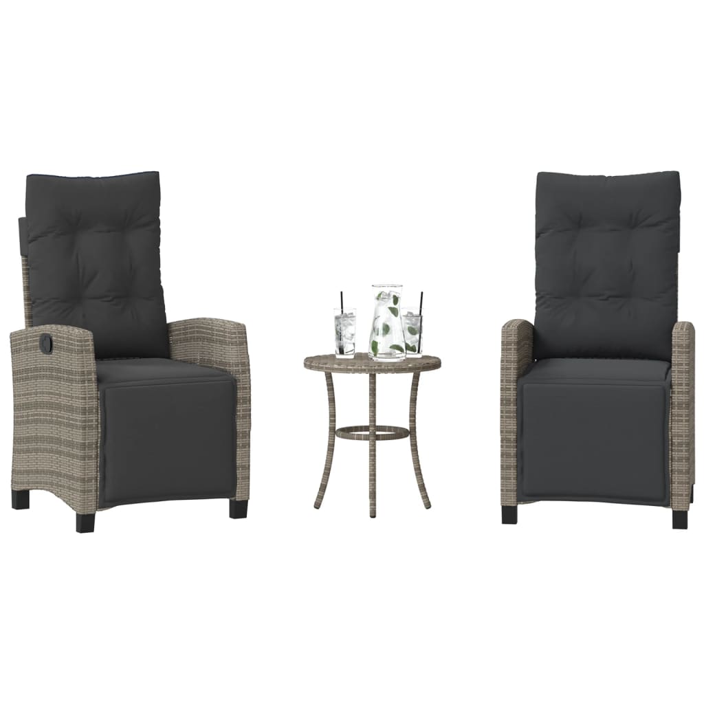 3Dílný Bistro Set S Poduškami Šedý Polyratan