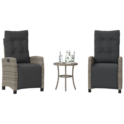 3Dílný Bistro Set S Poduškami Šedý Polyratan