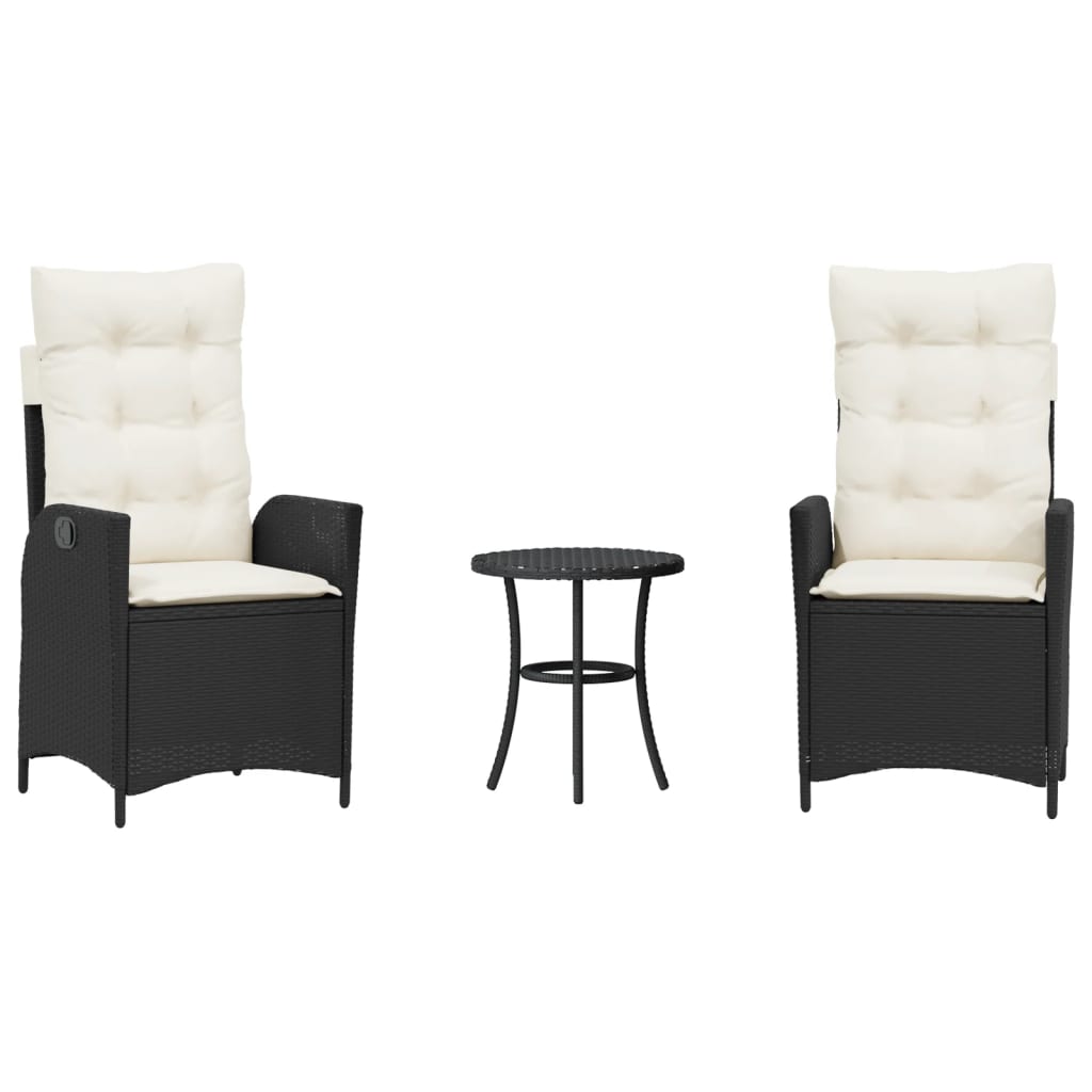 3Dílný Bistro Set S Poduškami Černý Polyratan