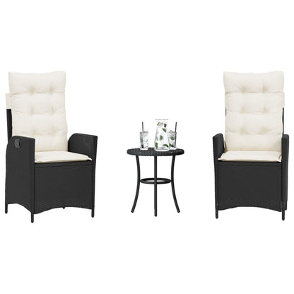 3Dílný Bistro Set S Poduškami Černý Polyratan