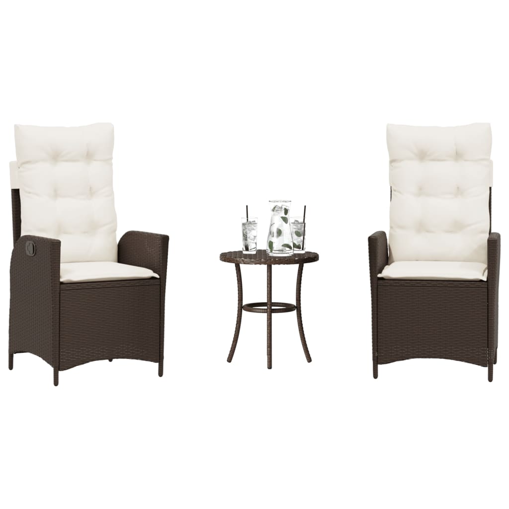 3Dílný Bistro Set S Poduškami Hnědý Polyratan