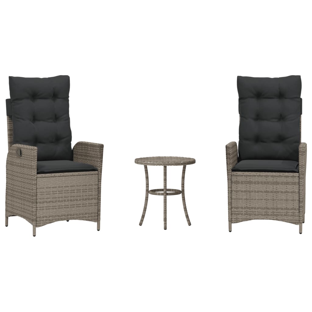3Dílný Bistro Set S Poduškami Šedý Polyratan
