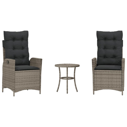 3Dílný Bistro Set S Poduškami Šedý Polyratan