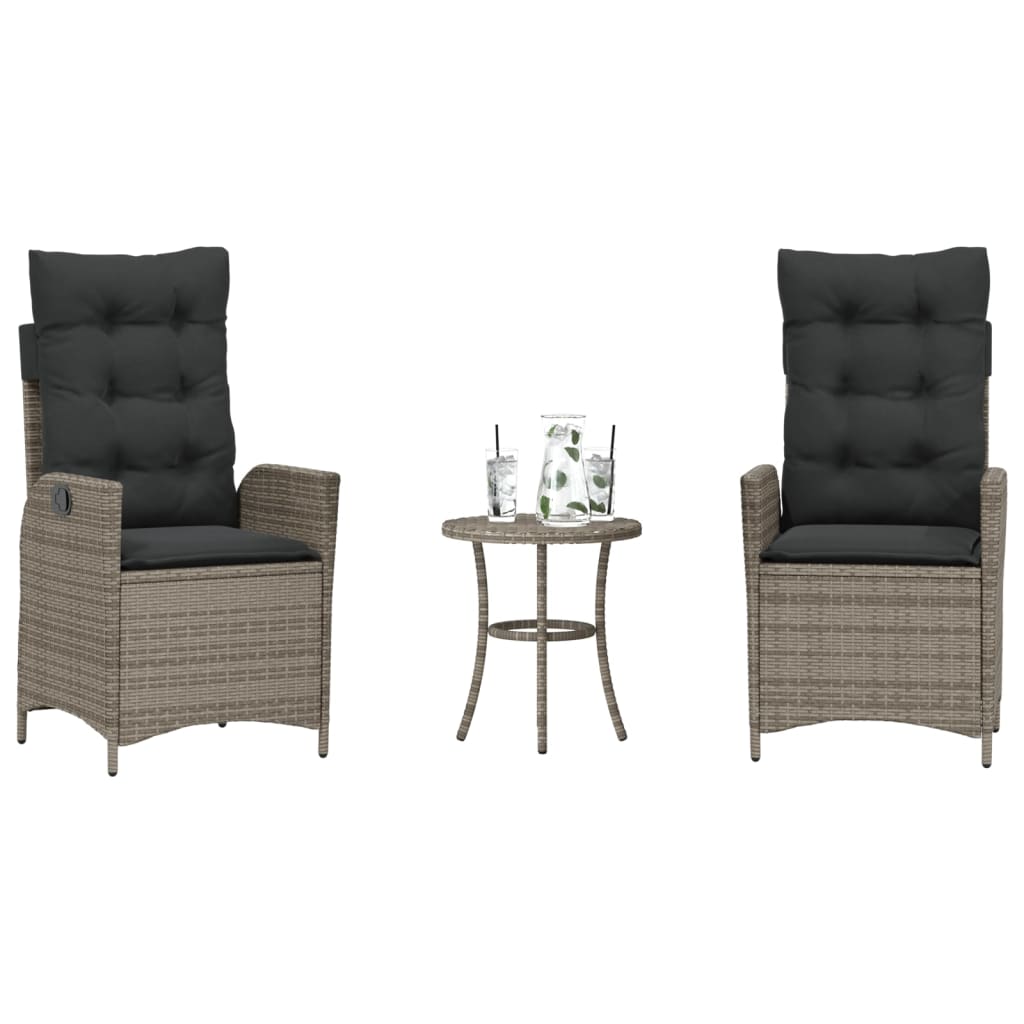 3Dílný Bistro Set S Poduškami Šedý Polyratan