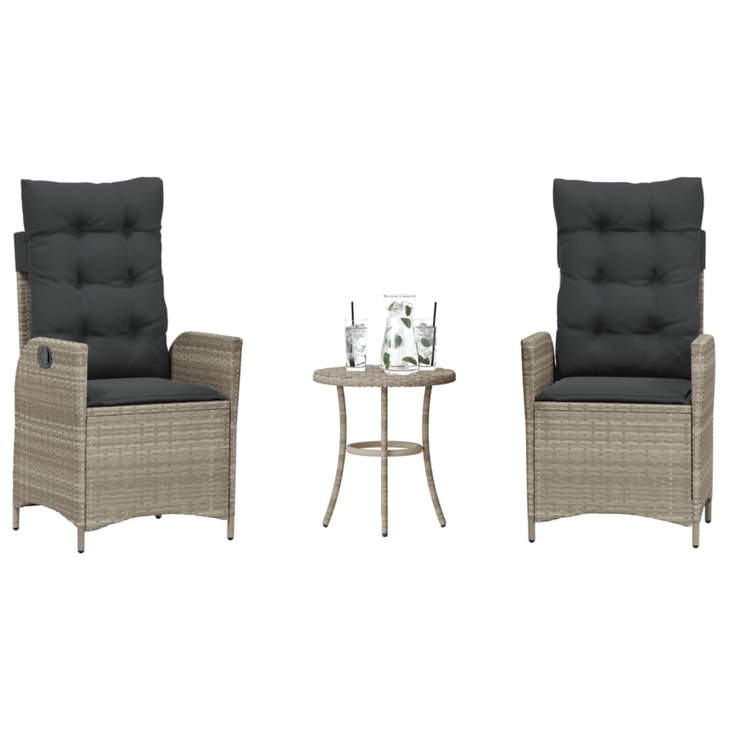 3Dílný Bistro Set S Poduškami Světle Šedý Polyratan