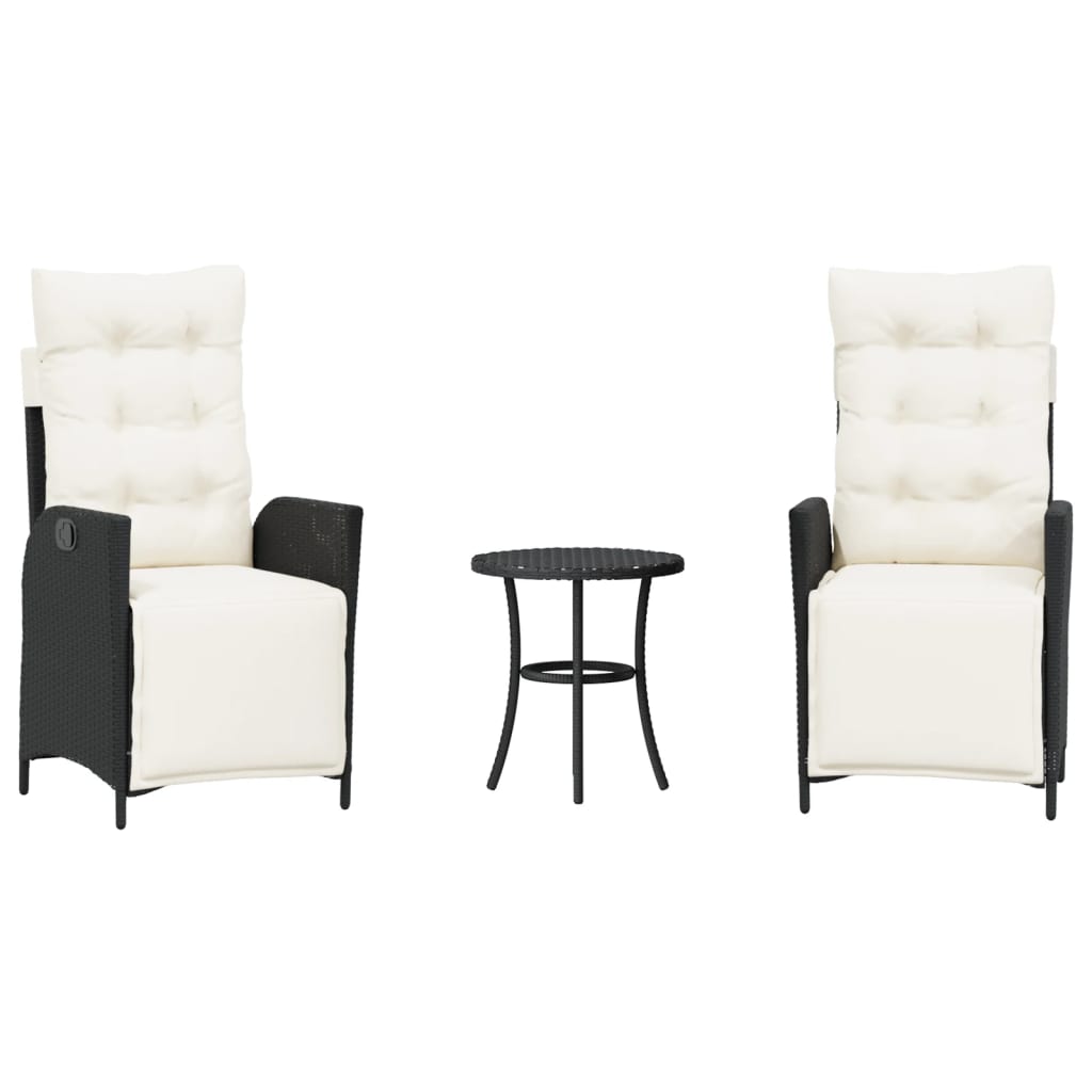 3Dílný Bistro Set S Poduškami Černý Polyratan