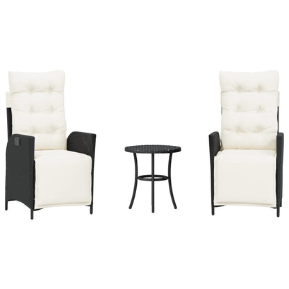 3Dílný Bistro Set S Poduškami Černý Polyratan