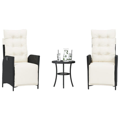 3Dílný Bistro Set S Poduškami Černý Polyratan