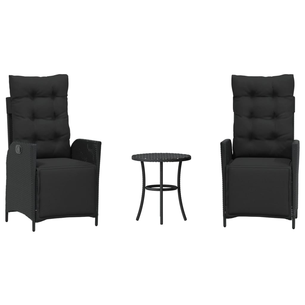 3Dílný Bistro Set S Poduškami Černý Polyratan