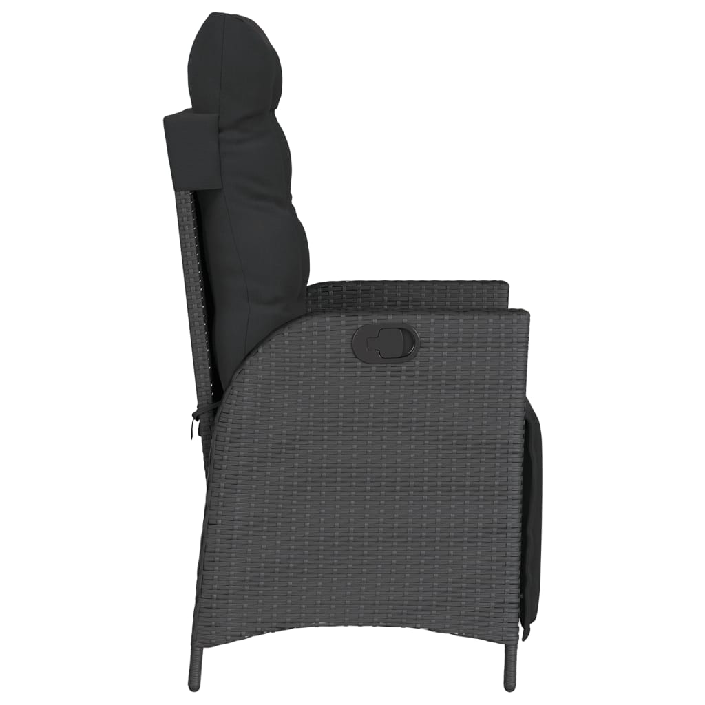 3Dílný Bistro Set S Poduškami Černý Polyratan