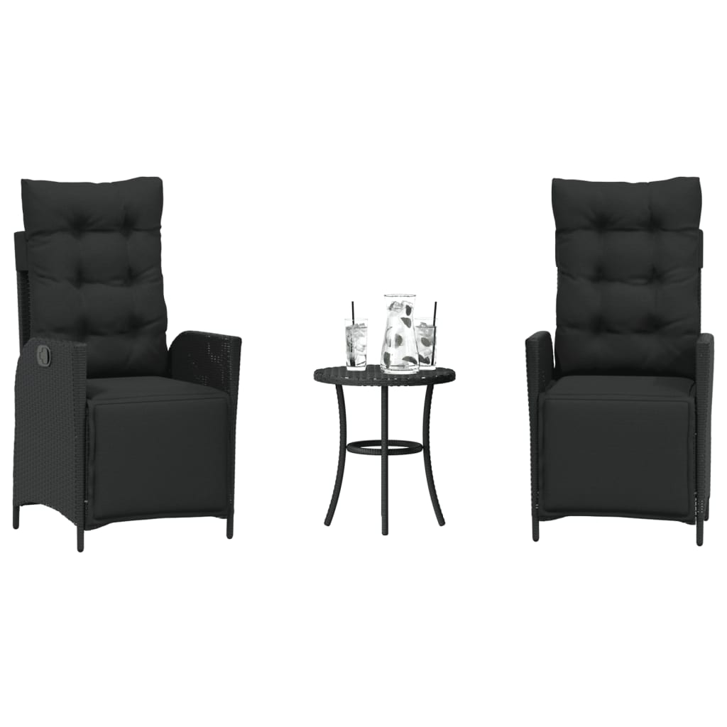 3Dílný Bistro Set S Poduškami Černý Polyratan