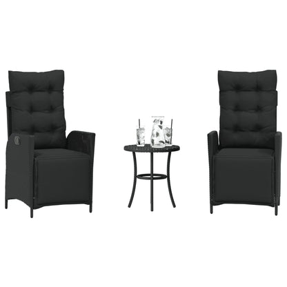 3Dílný Bistro Set S Poduškami Černý Polyratan
