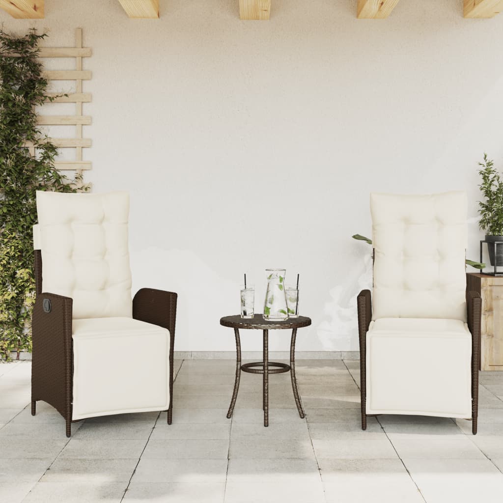 3Dílný Bistro Set S Poduškami Hnědý Polyratan