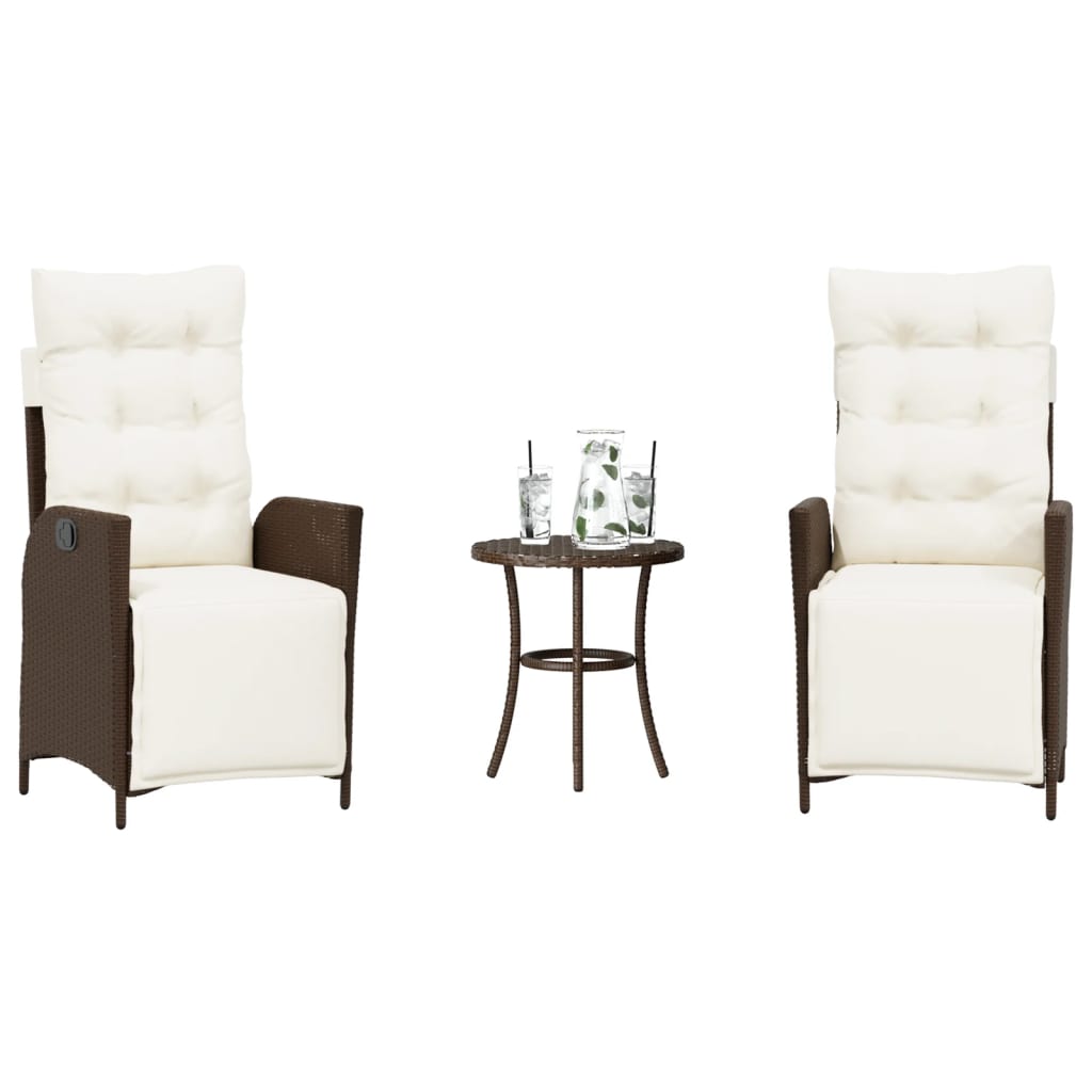 3Dílný Bistro Set S Poduškami Hnědý Polyratan