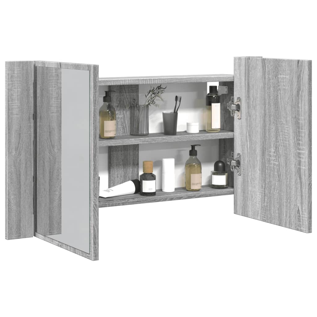 Led Koupelnová Skříňka Se Zrcadlem Betonově Šedá 80X12X45 Cm