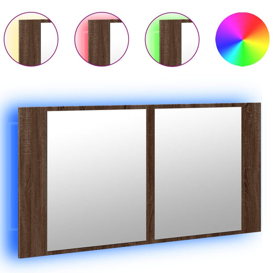Led Koupelnová Skříňka Se Zrcadlem Hnědý Dub 90X12X45 Cm Akryl