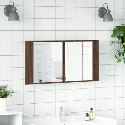 Led Koupelnová Skříňka Se Zrcadlem Hnědý Dub 90X12X45 Cm Akryl