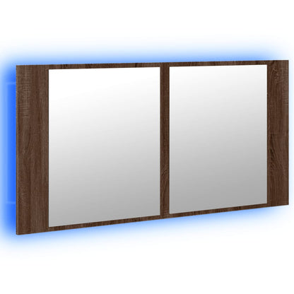 Led Koupelnová Skříňka Se Zrcadlem Hnědý Dub 90X12X45 Cm Akryl