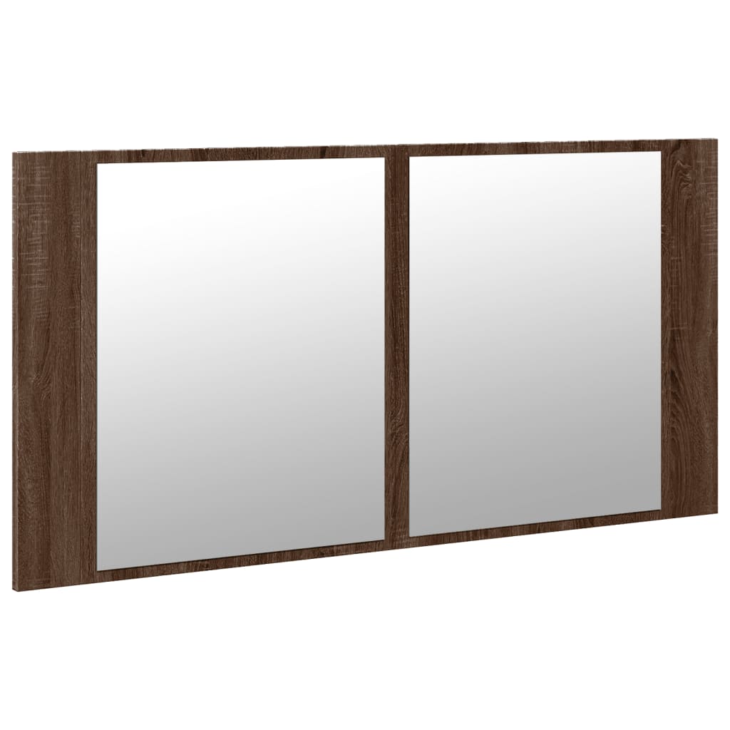 Led Koupelnová Skříňka Se Zrcadlem Hnědý Dub 90X12X45 Cm Akryl
