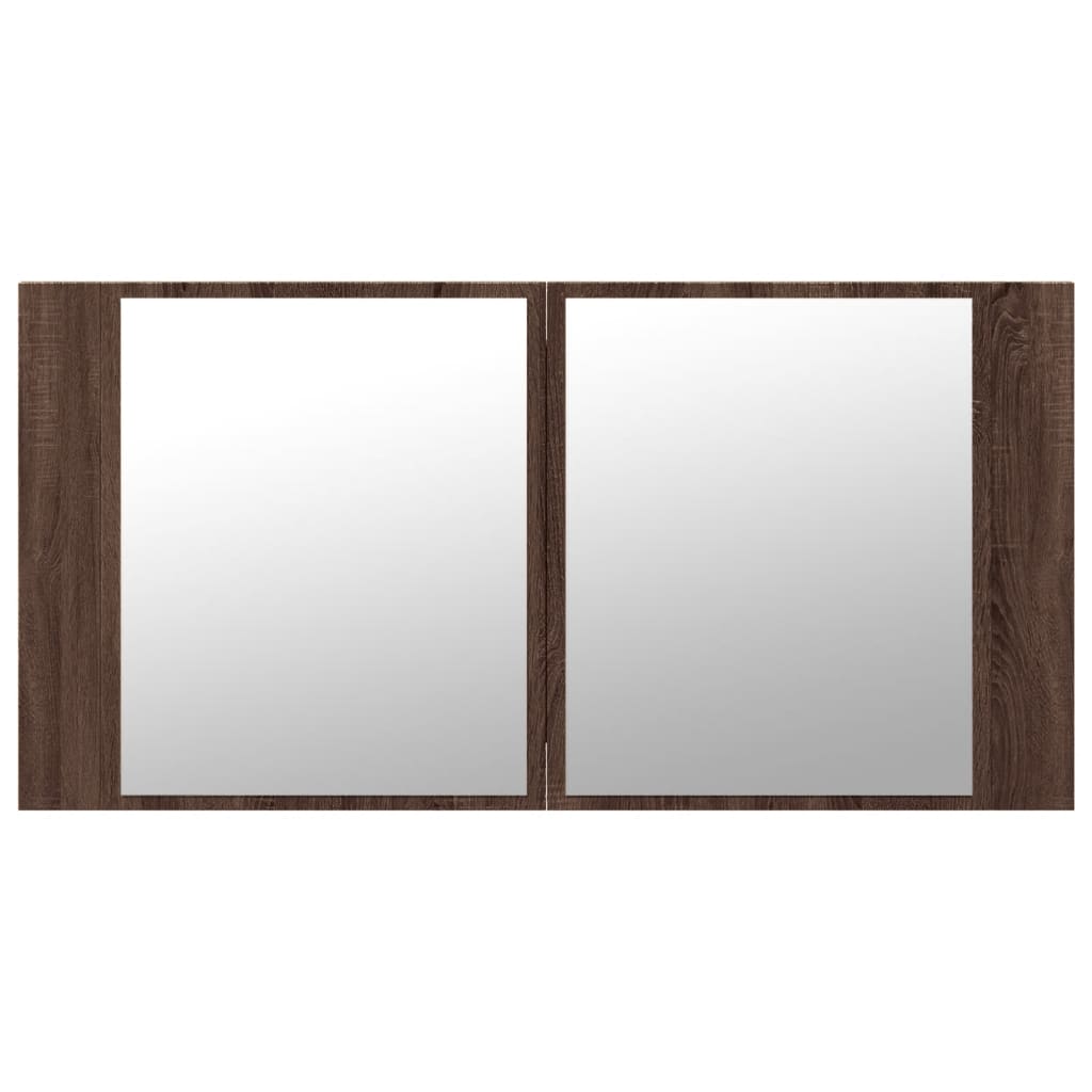 Led Koupelnová Skříňka Se Zrcadlem Hnědý Dub 90X12X45 Cm Akryl