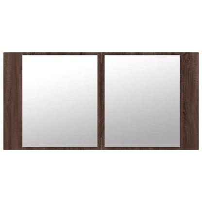 Led Koupelnová Skříňka Se Zrcadlem Hnědý Dub 90X12X45 Cm Akryl