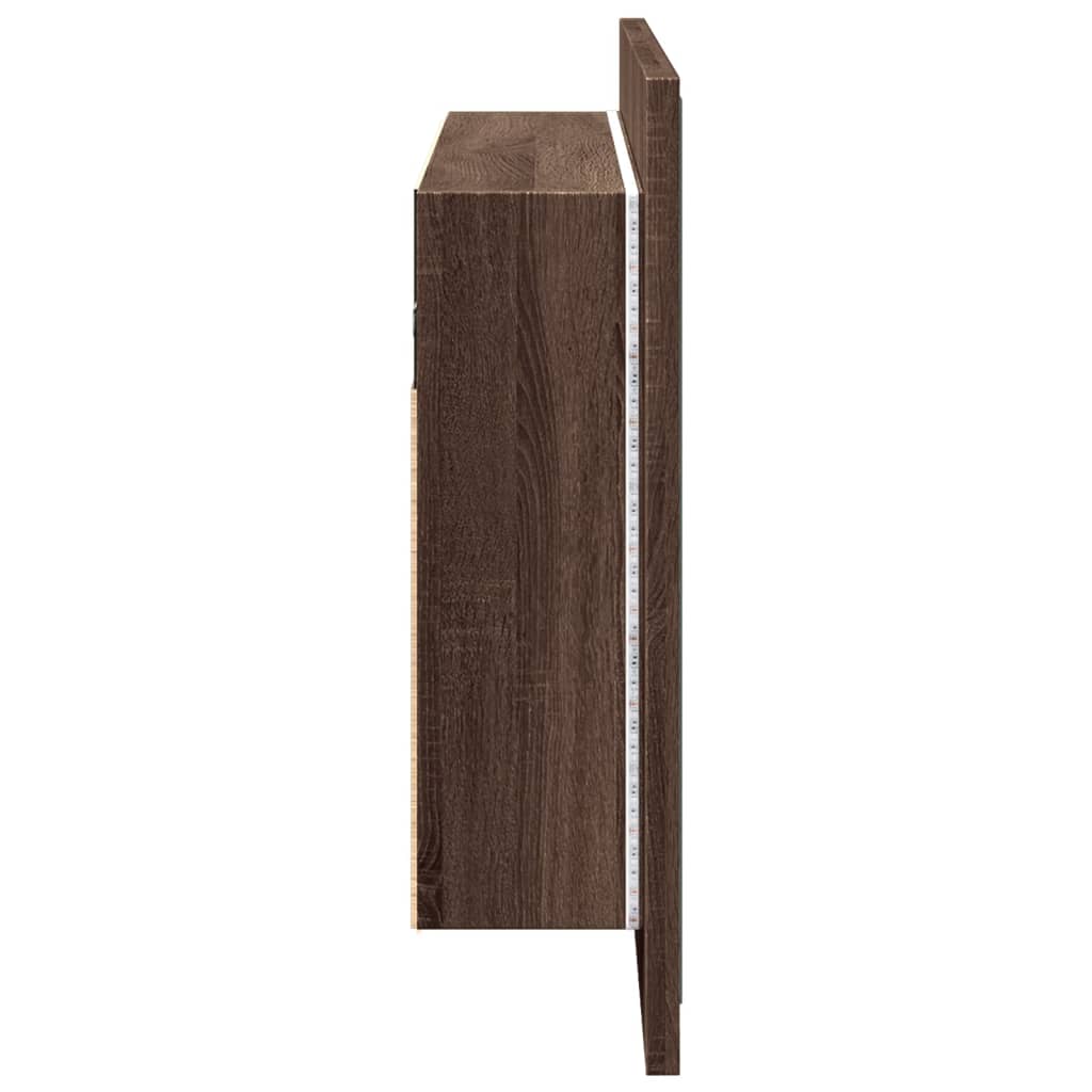 Led Koupelnová Skříňka Se Zrcadlem Hnědý Dub 90X12X45 Cm Akryl