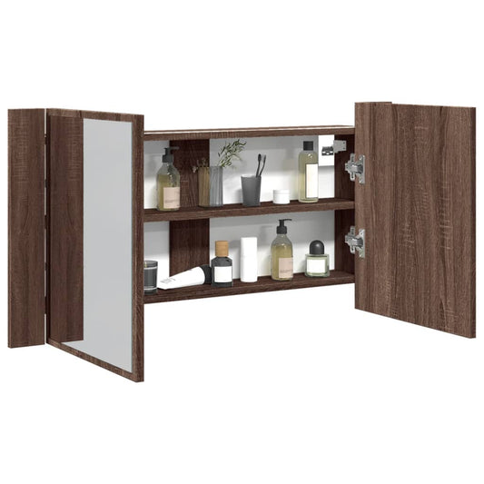 Led Koupelnová Skříňka Se Zrcadlem Hnědý Dub 90X12X45 Cm Akryl