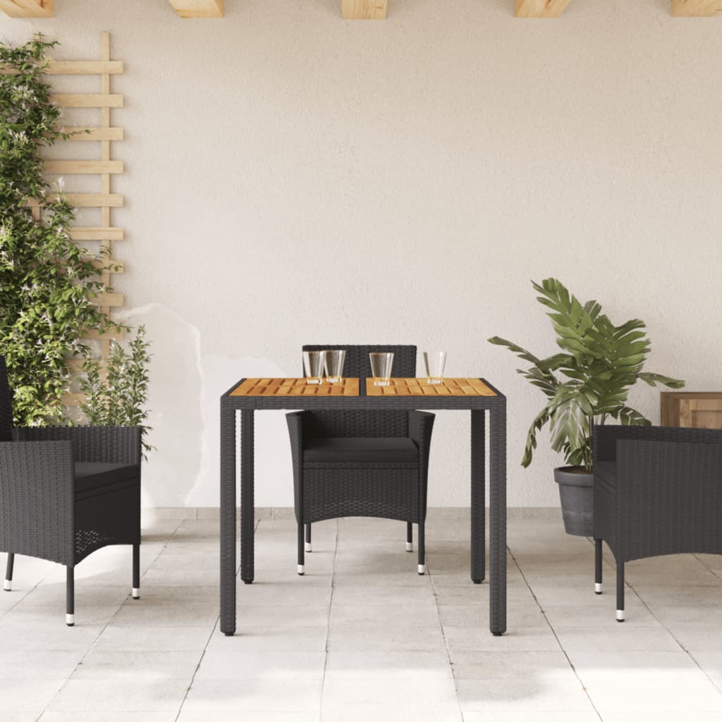 Zahradní Stůl S Akáciovou Deskou Černý 90X90X75 Cm Polyratan