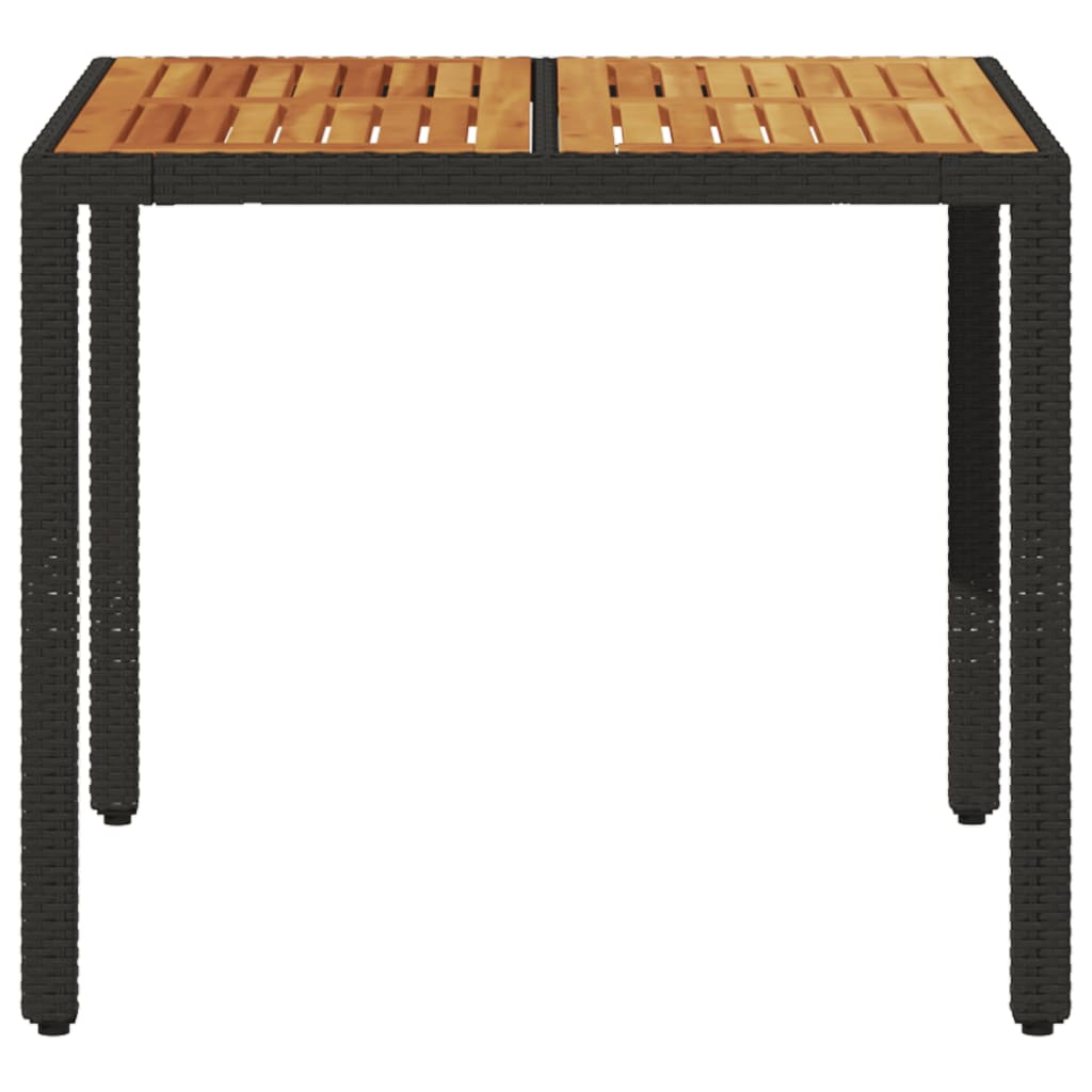 Zahradní Stůl S Akáciovou Deskou Černý 90X90X75 Cm Polyratan