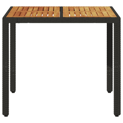 Zahradní Stůl S Akáciovou Deskou Černý 90X90X75 Cm Polyratan