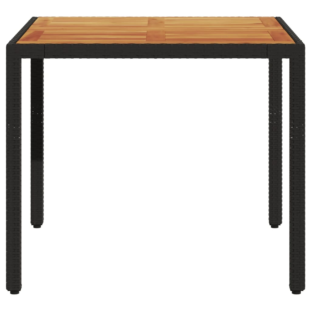 Zahradní Stůl S Akáciovou Deskou Černý 90X90X75 Cm Polyratan