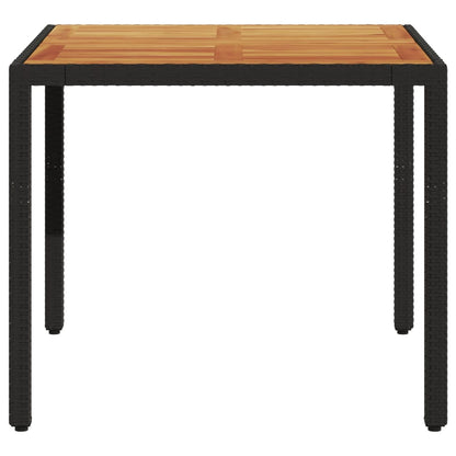 Zahradní Stůl S Akáciovou Deskou Černý 90X90X75 Cm Polyratan