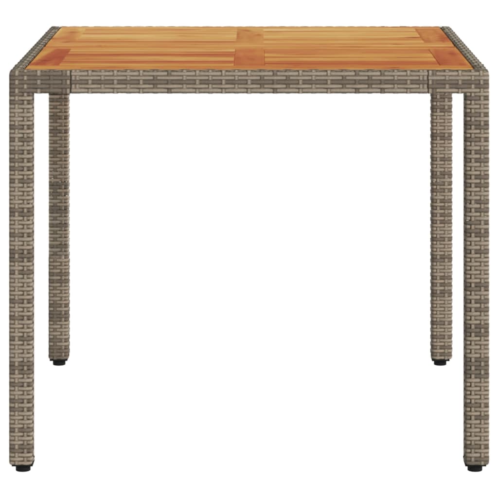 Zahradní Stůl S Akáciovou Deskou Šedý 90 X 90 X 75 Cm Polyratan