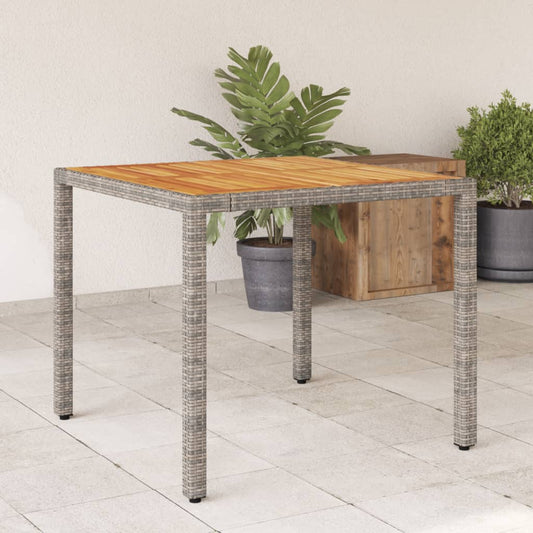 Zahradní Stůl S Akáciovou Deskou Šedý 90 X 90 X 75 Cm Polyratan