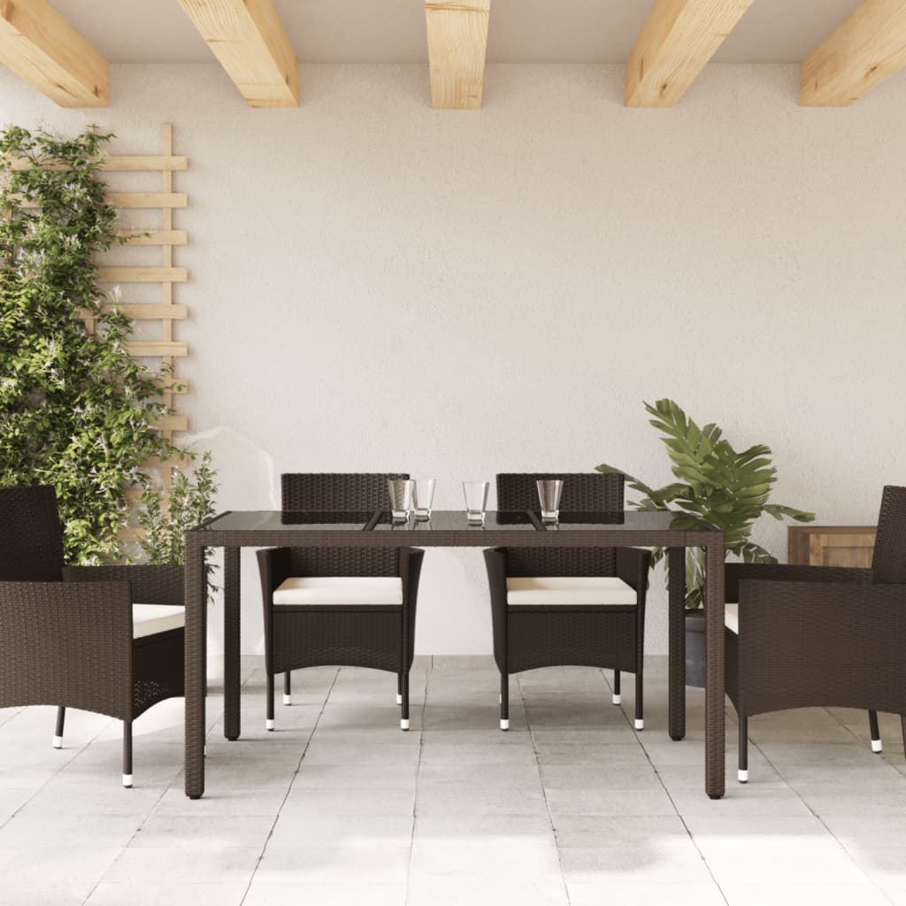 Zahradní Stůl Se Skleněnou Deskou Hnědý 150X90X75 Cm Polyratan