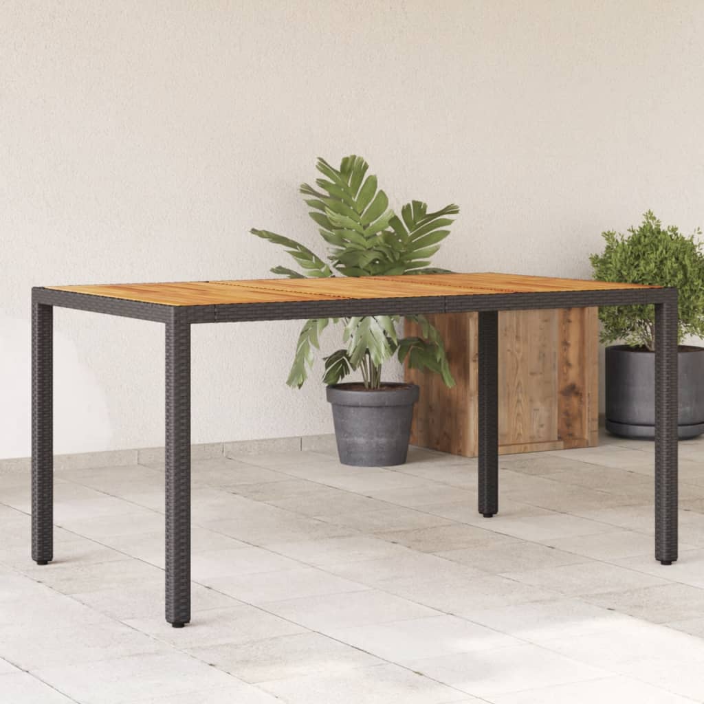 Zahradní Stůl 150 X 90 X 75 Cm Akáciové Dřevo A Polyratan Černý